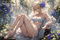 artist:dolph_(artist) character:aura_bella_fiora copyright:overlord_(maruyama) general:aged_up general:blonde_hair general:blue_eyes general:bra general:earrings general:elf general:elf_ears general:elf_female general:flowers general:flowers_on_head general:medium_breasts general:necklace general:panties general:see-through general:short_hair meta:ai_generated technical:grabber // 1200x800 // 1.2MB