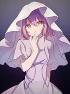 character:ultima_(tensei_shitara_slime_datta_ken) copyright:tensei_shitara_slime_datta_ken general:1girl general:demon_girl general:dress general:purple_hair general:simple_background general:white_dress general:white_veil general:yellow_eyes meta:highres technical:grabber // 1536x2048 // 244.0KB