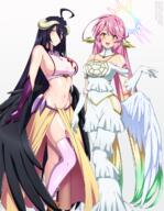 artist:lindaroze character:albedo character:jibril_(no_game_no_life) copyright:no_game_no_life copyright:overlord_(maruyama) general:2girls general::d general:ahoge general:albedo_(overlord)_(cosplay) general:angel general:angel_wings general:asymmetrical_legwear general:bare_shoulders general:black_feathers general:black_hair general:black_wings general:blonde_hair general:breasts general:brown_footwear general:cleavage general:closed_mouth general:collarbone general:compass_rose_halo general:cosplay general:costume_switch general:cropped_shirt general:crossover general:demon_girl general:demon_horns general:demon_wings general:dress general:elbow_gloves general:feathered_wings general:feathers general:gloves general:gradient_hair general:green_hair general:groin general:hair_between_eyes general:halo general:hand_on_own_hip general:hip_vent general:horns general:jibril_(no_game_no_life)_(cosplay) general:large_breasts general:long_bangs general:long_dress general:long_hair general:long_skirt general:looking_at_viewer general:low_wings general:midriff general:mismatched_legwear general:multicolored_hair general:multiple_girls general:navel general:open_mouth general:pink_hair general:pink_shirt general:pink_thighhighs general:purple_gloves general:shirt general:shoes general:sideboob general:sidelocks general:simple_background general:single_shoe general:single_thighhigh general:skindentation general:skirt general:sleeveless general:sleeveless_shirt general:slit_pupils general:smile general:socks general:standing general:strapless general:strapless_dress general:striped_clothes general:striped_socks general:tattoo general:thighhighs general:very_long_hair general:watermark general:web_address general:white_background general:white_dress general:white_gloves general:white_horns general:white_wings general:wing_ears general:wings general:yellow_eyes general:yellow_skirt meta:commentary meta:english_commentary meta:highres technical:grabber // 933x1200 // 1.1MB