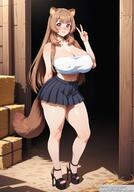 artist:lindes1 character:raphtalia copyright:tate_no_yuusha_no_nariagari general:barn general:bent_knees general:blush general:brown_hair general:hay_bale general:high_heels general:long_hair general:massive_breasts general:nervous general:nipple_bulge general:peace_sign general:racoon_ears general:racoon_girl general:racoon_tail general:skirt general:thick_thighs general:tubetop meta:ai_generated technical:grabber // 896x1280 // 1.1MB