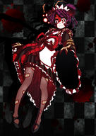 artist:9-san character:entoma_vasilissa_zeta copyright:overlord_(maruyama) general:1girl general:antennae general:apron general:arthropod_girl general:arthropod_limbs general:black_footwear general:blood general:blood_splatter general:brown_kimono general:brown_pantyhose general:checkered_background general:closed_mouth general:different_shadow general:double_bun general:extra_pupils general:fangs general:full_body general:glowing general:glowing_eyes general:hair_bun general:japanese_clothes general:kimono general:light_smile general:looking_at_viewer general:maid general:maid_headdress general:mary_janes general:monster_girl general:ofuda general:ofuda_on_clothes general:pantyhose general:purple_hair general:red_eyes general:shaded_face general:shoes general:short_hair general:skin_fangs general:sleeves_past_wrists general:solo general:white_apron general:wide_sleeves meta:commentary_request meta:highres technical:grabber // 1500x2122 // 3.0MB