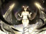 artist:sishenfan character:albedo copyright:madhouse copyright:overlord_(maruyama) general:ahoge general:bare_shoulders general:black_hair general:black_wings general:demon_girl general:demon_wings general:detached_collar general:dress general:feather_(feathers) general:girl general:horn_(horns) general:long_hair general:looking_at_viewer general:magic general:single general:smile general:standing general:white_dress general:wings general:yellow_eyes tagme technical:grabber // 1600x1200 // 437.8KB