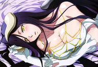 character:albedo character:elbow_gloves copyright:megami copyright:overlord_(maruyama) general:1girl general:absurdres general:blue_hair general:breasts general:cleavage general:gloves general:highres general:horns general:long_hair general:lying general:official_art general:on_side general:solo general:yellow_eyes technical:grabber // 5930x4092 // 1.9MB