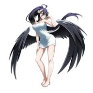 character:albedo technical:grabber unknown:1girl unknown:Solo unknown:barefoot unknown:black_hair unknown:black_wings unknown:breasts unknown:closed_mouth unknown:demon_girl unknown:full_body unknown:horns unknown:large_breasts unknown:long_hair unknown:official_art unknown:overlord_(maruyama) unknown:towel unknown:wings // 1024x1024 // 515.5KB