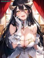 artist:nai_diffusion artist:skyrimgamer17 artist:stable_diffusion character:albedo copyright:overlord_(maruyama) general:black_hair general:cleavage general:close-up general:curtains general:curvaceous general:curvy general:curvy_figure general:demon_girl general:demon_horns general:elbow_gloves general:female_focus general:female_only general:gigantic_breasts general:hand_on_face general:indoors general:long_hair general:looking_at_viewer general:narrow_waist general:pelvic_curtain general:pov general:smiling_at_viewer general:sweat general:thick_thighs general:voluptuous general:voluptuous_female general:white_dress general:wide_hips general:window general:yellow_eyes meta:ai_generated meta:high_resolution meta:highres technical:grabber // 648x864 // 897.2KB