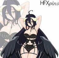 artist:hfxpins character:albedo copyright:overlord_(maruyama) general:black_hair general:black_wings general:devil_horns general:lingerie technical:grabber // 720x714 // 367.6KB