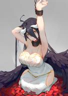 artist:c-ongc character:albedo copyright:overlord_(maruyama) general:1girl general:arm_behind_head general:armpits general:arms_up general:black_collar general:black_feathers general:black_wings general:breasts general:chain general:collar general:covered_navel general:demon_girl general:demon_horns general:dress general:feathered_wings general:feathers general:grey_background general:hip_vent general:horns general:large_breasts general:low_wings general:solo general:white_dress general:white_horns general:wings general:yellow_eyes technical:grabber // 826x1169 // 424.8KB