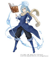 artist:ji_no character:rimuru_tempest character:rimuru_tempest_(slime) copyright:sinoalice copyright:square_enix copyright:tensei_shitara_slime_datta_ken general:1girl general:blue_hair general:book general:boots general:colored_eyelashes general:crossover general:dual_persona general:full_body general:fur_trim general:hand_on_own_hip general:long_hair general:looking_at_viewer general:official_art general:scarf general:slime_(creature) general:water general:white_background general:yellow_eyes meta:photoshop_(medium) meta:third-party_source technical:grabber // 800x917 // 355.1KB