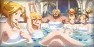 character:evileye character:lakyus_alvein_dale_aindra copyright:overlord_(maruyama) game:overlord:_mass_for_the_dead general:blonde_hair general:cleavage general:highres general:large_breasts tagme technical:grabber unknown:5girls unknown:bare_shoulders unknown:bathing unknown:blue_eyes unknown:blue_headband unknown:blue_ribbon unknown:breasts unknown:gagaran unknown:green_eyes unknown:hairband unknown:headband unknown:multiple_girls unknown:red_eyes unknown:red_headband unknown:red_ribbon unknown:ribbon unknown:siblings unknown:striped unknown:striped_hairband unknown:tia_(overlord) unknown:tina_(overlord) unknown:towel unknown:twins unknown:vampire unknown:water // 2048x1024 // 1.2MB