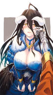 artist:user_xgpy8228 character:ainz_ooal_gown character:albedo copyright:overlord_(maruyama) general:1girl general:ahoge general:alternate_costume general:black_feathers general:black_hair general:black_wings general:blue_dress general:blush general:breasts general:bridal_gauntlets general:choker general:cleavage general:crying general:crying_with_eyes_open general:demon_girl general:demon_horns general:demon_wings general:detached_collar general:dress general:feathered_wings general:hair_between_eyes general:horns general:jewelry general:large_breasts general:long_hair general:low_wings general:necklace general:open_mouth general:ring general:skeleton general:slit_pupils general:tears general:very_long_hair general:wings general:yellow_eyes meta:commentary_request meta:highres tagme technical:grabber // 900x1600 // 450.2KB