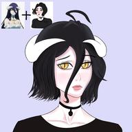 character:albedo technical:grabber unknown:absurdres unknown:ahoge unknown:alternate_costume unknown:alternate_hairstyle unknown:black_hair unknown:black_shirt unknown:choker unknown:demon_girl unknown:doomer_girl unknown:highres unknown:horns unknown:lips unknown:overlord_(maruyama) unknown:red_lips unknown:shirt unknown:tagme unknown:wojak unknown:yellow_eyes // 3000x3000 // 1.8MB
