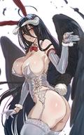artist:bow_(bhp) character:albedo copyright:overlord_(maruyama) general:1girl general:ahoge general:alternate_costume general:animal_ears general:ass general:bare_shoulders general:black_hair general:black_wings general:bow general:bowtie general:breasts general:closed_mouth general:cowboy_shot general:demon_horns general:detached_collar general:fake_animal_ears general:feathers general:from_side general:gloves general:grey_gloves general:grey_leotard general:grey_thighhighs general:hair_between_eyes general:halo general:horns general:large_breasts general:leotard general:long_hair general:looking_at_viewer general:playboy_bunny general:rabbit_ears general:rabbit_tail general:red_bow general:red_bowtie general:simple_background general:solo general:tail general:thighhighs general:thong general:white_background general:white_horns general:wings general:yellow_eyes meta:commentary_request technical:grabber // 720x1154 // 1.3MB