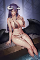 artist:secon character:albedo copyright:overlord_(maruyama) general:1girl general:alternate_costume general:bikini general:black_bikini general:black_hair general:black_wings general:breasts general:cleavage general:closed_mouth general:demon_horns general:eyelashes general:eyes_visible_through_hair general:feet_out_of_frame general:hair_between_eyes general:hand_on_own_chest general:horns general:lace_bikini general:large_breasts general:lips general:long_hair general:looking_at_viewer general:low_wings general:navel general:no_panties general:orange_eyes general:pelvic_curtain general:poolside general:ripples general:shiny general:shiny_skin general:sitting general:smile general:soaking_feet general:solo general:stomach general:straight_hair general:swimsuit general:thighs general:white_horns general:wings meta:commentary meta:english_commentary meta:highres meta:paid_reward_available technical:grabber // 1301x1950 // 871.9KB