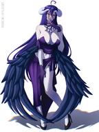 artist:opalis character:albedo copyright:overlord_(maruyama) general:1girl general:ahoge general:alternate_costume general:bare_arms general:bare_legs general:bare_shoulders general:black_footwear general:black_hair general:black_wings general:breasts general:cleavage general:contrapposto general:demon_girl general:demon_horns general:dress general:feathered_wings general:full_body general:gloves general:hair_between_eyes general:high_heels general:horns general:large_breasts general:long_hair general:looking_at_viewer general:low_wings general:midriff general:purple_dress general:purple_gloves general:slit_pupils general:smile general:solo general:thick_thighs general:thighs general:white_background general:wings general:yellow_eyes meta:absurdres meta:highres technical:grabber // 3072x4096 // 719.0KB