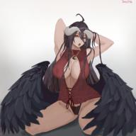 artist:denastria character:albedo copyright:overlord_(maruyama) general:1girl general:areola_slip general:armpits general:arms_up general:breasts general:cleavage general:cleavage_cutout general:clothing_cutout general:demon_girl general:horns general:large_breasts general:long_hair general:open_mouth general:signature general:solo general:thighs general:underwear general:wings general:yellow_eyes meta:commentary_request meta:english_commentary meta:highres meta:self_upload technical:grabber // 1700x1700 // 2.2MB