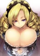 artist:tousen character:solution_epsilon copyright:overlord_(maruyama) general:1girl general:apron general:blonde_hair general:breasts general:bursting_breasts general:cleavage general:drill_hair general:eyebrows general:eyelashes general:from_above general:hair_over_one_eye general:huge_breasts general:kneeling general:lips general:long_hair general:looking_at_viewer general:maid general:maid_apron general:maid_headdress general:purple_eyes general:ringlets general:smile general:solo tagme technical:grabber // 637x900 // 726.0KB