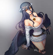 artist:raoul_(raoul77) character:albedo copyright:overlord_(maruyama) general:1girl general:alternate_costume general:armpit_crease general:artist_logo general:artist_name general:bare_shoulders general:belt general:black_hair general:black_ribbon general:black_wings general:blue_nails general:breasts general:cleavage general:collarbone general:contemporary general:cropped_legs general:demon_horns general:dress general:feathered_wings general:frills general:from_above general:gradient general:gradient_background general:grey_background general:hair_between_eyes general:hair_ornament general:horn_ornament general:horn_ribbon general:horns general:jewelry general:large_breasts general:long_hair general:long_sleeves general:looking_at_viewer general:low_wings general:nail_polish general:necklace general:off-shoulder_sweater general:off_shoulder general:orange_eyes general:parted_lips general:ribbon general:simple_background general:skull_hair_ornament general:solo general:sweater general:sweater_dress general:thigh_strap general:very_long_hair general:white_sweater general:wings general:wrist_ribbon technical:grabber // 1024x1069 // 479.9KB