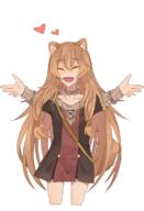 artist:naoh character:raphtalia copyright:tate_no_yuusha_no_nariagari general:1girl general::d general:^_^ general:animal_ear_fluff general:black_shirt general:brown_hair general:child general:closed_eyes general:closed_mouth general:collar general:collarbone general:cowboy_shot general:cropped_legs general:cuffs general:facing_viewer general:fang general:grey_shirt general:heart general:long_hair general:metal_collar general:open_mouth general:outstretched_arms general:red_shirt general:shirt general:simple_background general:skin_fang general:smile general:solo general:standing general:very_long_hair general:white_background general:yellow_trim meta:commentary meta:symbol-only_commentary technical:grabber // 800x1172 // 540.4KB