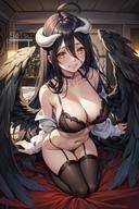 artist:setsuaiart character:albedo copyright:overlord_(maruyama) copyright:patreon general:ahoge general:arm_belt general:bedroom general:belt general:black_choker general:black_hair general:black_thighhighs general:black_wings general:breasts general:choker general:collarbone general:female general:grey_background general:horns general:large_breasts general:lingerie general:long_hair general:looking_at_viewer general:low_wings general:navel general:smile general:smirk general:solo general:thighhighs general:thighs general:underwear general:white_horns general:wings meta:ai_generated meta:artist_name technical:grabber // 1024x1536 // 1.8MB