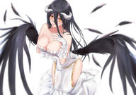 artist:shigatsu character:albedo copyright:overlord general:black_hair general:blush general:breast_hold general:breasts general:cleavage general:demon general:dress general:elbow_gloves general:feathers general:gloves general:horns general:long_hair general:orange_eyes general:white general:wings style:aliasing tagme technical:grabber // 2480x1748 // 2.0MB