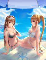 artist:rausu_(undeadmachine) character:calca_bessarez copyright:overlord_(maruyama) general:2girls general:bangs general:bare_arms general:beach general:bikini general:bikini_pull general:black_bikini general:blonde_hair general:blue_eyes general:blue_ribbon general:blunt_bangs general:breasts general:brown_eyes general:brown_hair general:cleavage general:closed_mouth general:clothes_pull general:cloud general:collarbone general:day general:green_eyes general:hair_intakes general:hairband general:halterneck general:long_hair general:looking_at_viewer general:medium_breasts general:multiple_girls general:ocean general:outdoors general:ponytail general:pulled_by_self general:ribbon general:shiny general:shiny_hair general:side-tie_bikini_bottom general:smile general:summer general:swimsuit general:very_long_hair general:white_bikini general:white_hairband meta:character_request meta:highres technical:grabber // 980x1260 // 1.1MB