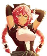 character:lupusregina_beta copyright:overlord_(maruyama) general:1girl general:animal_hat general:armpit_peek general:arms_behind_head general:arms_up general:black_gloves general:braid general:breasts general:cross-laced_clothes general:dress general:eden_(edenaldojj) general:elbow_gloves general:female general:frilled_dress general:frills general:gloves general:hair_tubes general:halterneck general:hat general:long_hair general:looking_down general:maid general:medium_breasts general:puffy_short_sleeves general:puffy_sleeves general:red_hair general:short_sleeves general:smirk general:tied_hair general:twin_braids general:upper_body general:viewed_from_below general:yellow_eyes medium:high_resolution medium:simple_background medium:white_background tagme technical:grabber // 1315x1566 // 322.2KB