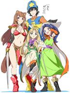 artist:umanosuke character:fighter_(dq3) character:firo_(tate_no_yuusha_no_nariagari) character:iwatani_naofumi character:mage_(dq3) character:melty_q_melromarc character:priest_(dq3) character:raphtalia character:soldier_(dq3) copyright:dragon_quest copyright:dragon_quest_iii copyright:tate_no_yuusha_no_nariagari general:1boy general:3girls general:alternate_costume general:animal_ears general:bikini general:bikini_top_only general:black_eyes general:black_footwear general:black_gloves general:black_hair general:blonde_hair general:blue_eyes general:blue_hair general:blunt_bangs general:boots general:brown_hair general:cape general:chest_tattoo general:cosplay general:dress general:fighter_(dq3)_(cosplay) general:gloves general:green_dress general:long_hair general:looking_at_viewer general:mage_(dq3)_(cosplay) general:multiple_girls general:navel general:orange_cape general:pants general:priest_(dq3)_(cosplay) general:raccoon_ears general:raccoon_girl general:raccoon_tail general:red_bikini general:red_footwear general:red_gloves general:sash general:slave_tattoo general:smile general:soldier_(dq3)_(cosplay) general:standing general:swimsuit general:tabard general:tail general:tattoo general:traditional_media general:very_long_hair general:white_pants general:yellow_gloves meta:commentary_request technical:grabber // 800x1060 // 549.5KB