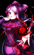 character:shalltear_bloodfallen copyright:overlord_(maruyama) general:1girl general::o general:black_background general:bonnet general:bow general:breasts general:cowboy_shot general:dress general:fang general:fingernails general:frilled_dress general:frills general:gothic_lolita general:hair_bow general:hands_up general:lolita_fashion general:long_hair general:looking_at_viewer general:magic general:open_mouth general:ponytail general:purple_dress general:purple_hair general:red_eyes general:simple_background general:slit_pupils general:solo general:striped_bow general:user_jakv3352 general:vampire meta:commentary_request meta:highres meta:partial_commentary technical:grabber // 1200x1920 // 1.8MB